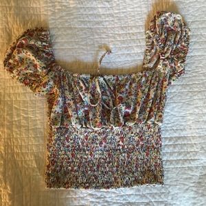 VERGE GIRL SQUARE NECK SMOCKED FLORAL TOP